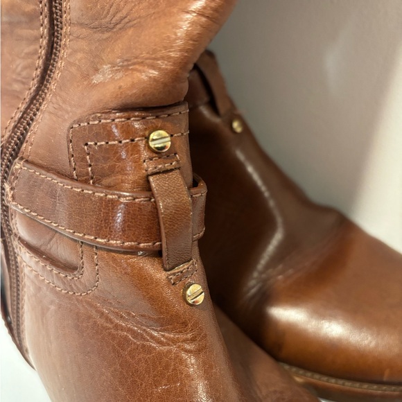 Tory Burch Riding Boots Brown Leather Gold Logo Tall Boots 6.5M - Picture 4 of 15